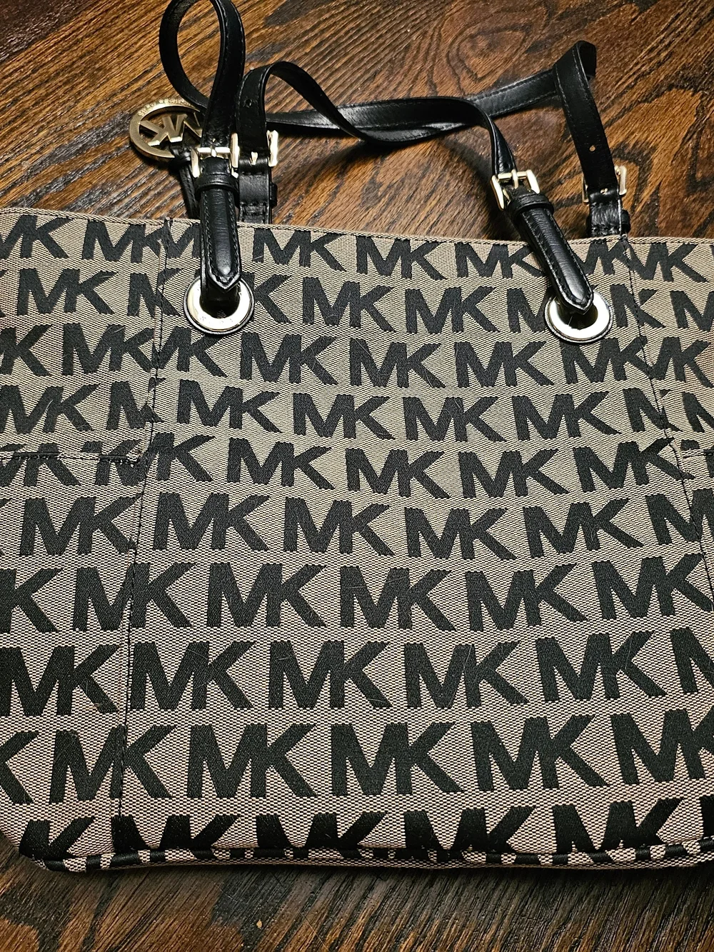 Michael Kors Jet Set Signature Logo Canvas Tote NWOT Leather Trim Large - Picture 1 of 3